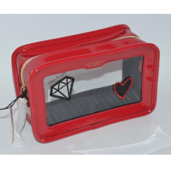 NWT Victoria's Secret shiny Red Makeup Bag Pouch cosmetic case - Picture 1 of 7